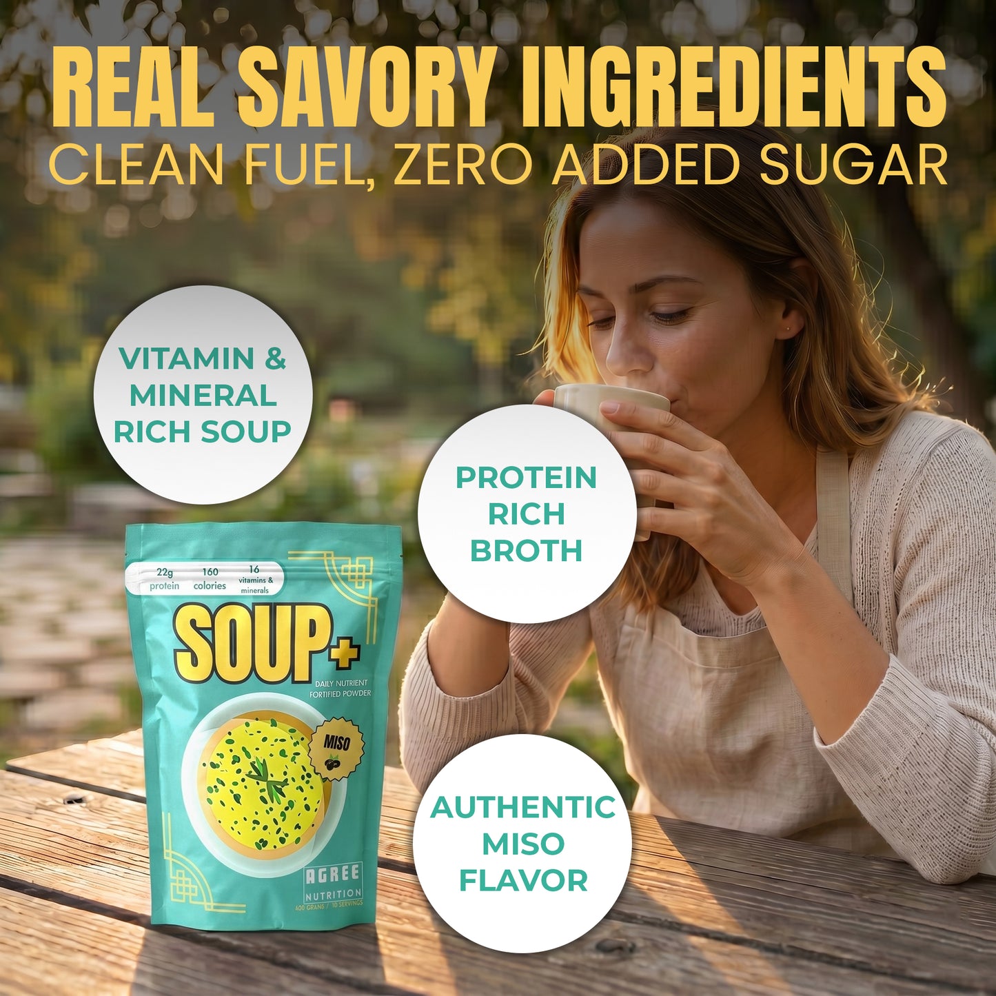 Miso Flavor - 10 servings SOUP+ Plus savory and fortified with protein and nutrients
