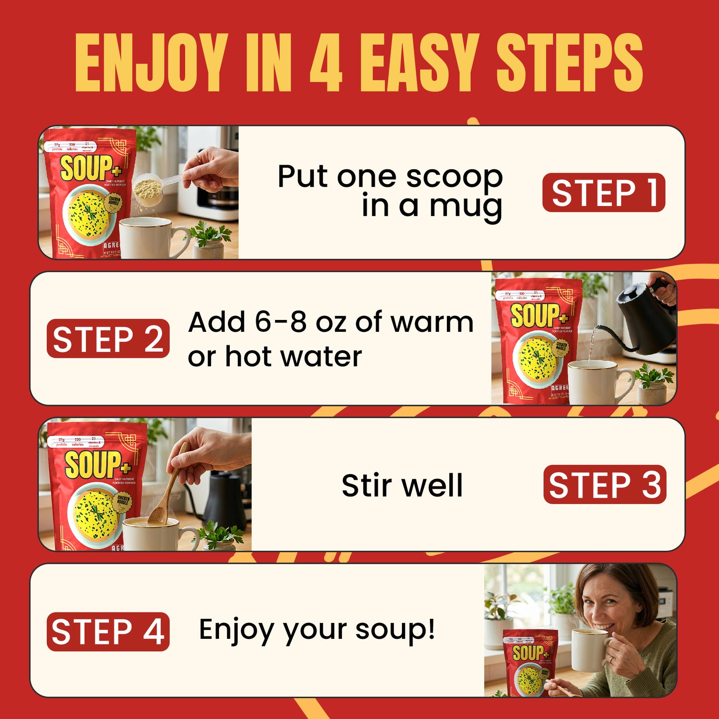Chicken Soup Flavor - 10 servings SOUP+ Plus savory and fortified with protein and nutrients ()