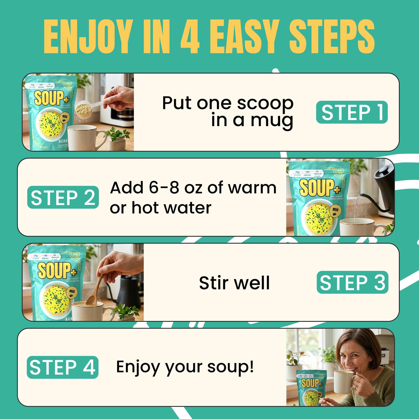 Miso Flavor - 10 servings SOUP+ Plus savory and fortified with protein and nutrients