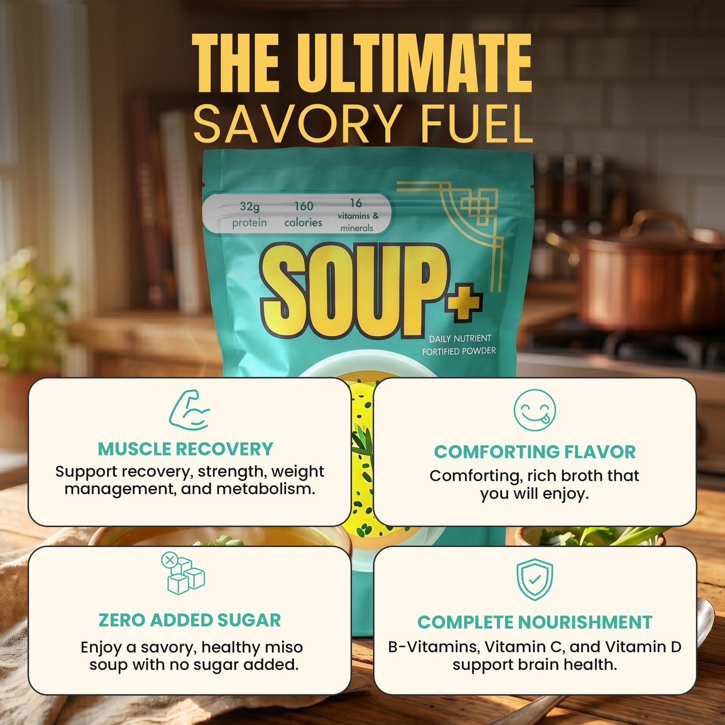 Miso Flavor - 10 servings SOUP+ Plus savory and fortified with protein and nutrients