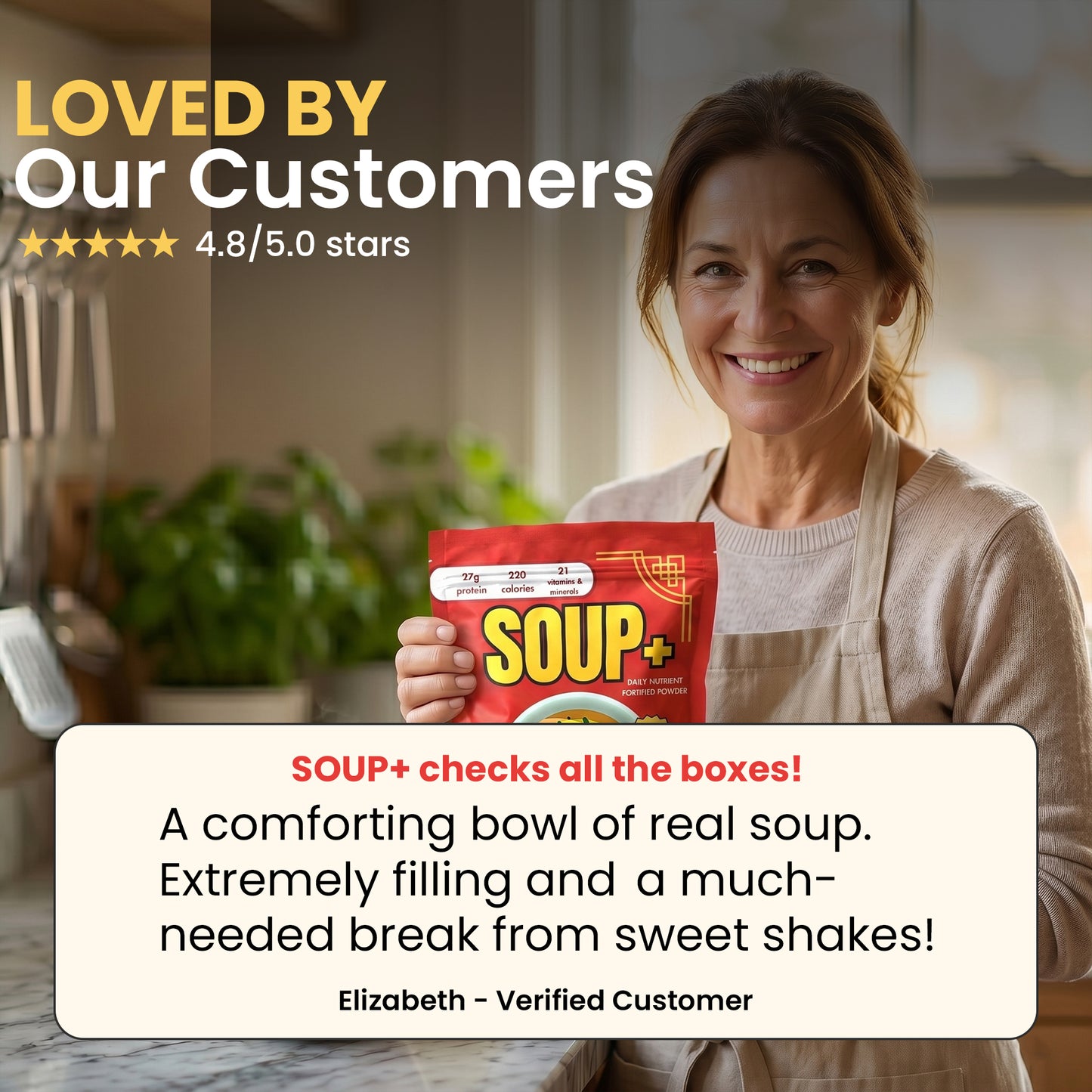 Chicken Soup Flavor - 10 servings SOUP+ Plus savory and fortified with protein and nutrients ()