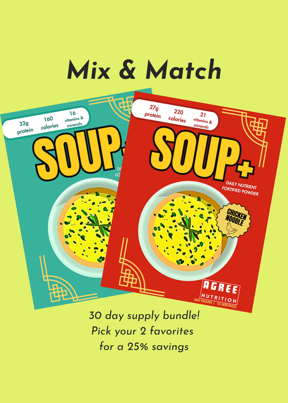 Soup+ Variety Pack – Hearty Chicken & Miso Balance (20 Total Servings)